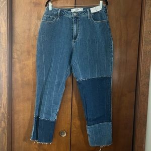 Hollister Blue Patchwork Curvy High-Rise Mom Jeans size 13R